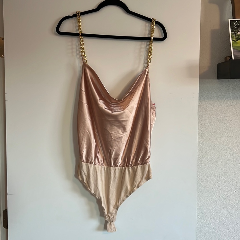Satin body suit with chain straps